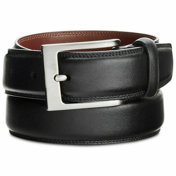 Perry Ellis Portfolio Men's Full-Grain Leather Black Belt, Size 42